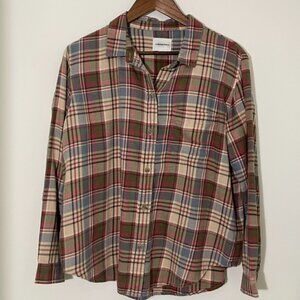 American Eagle Long sleeve Button down Shirt - Tan/Red Plain S